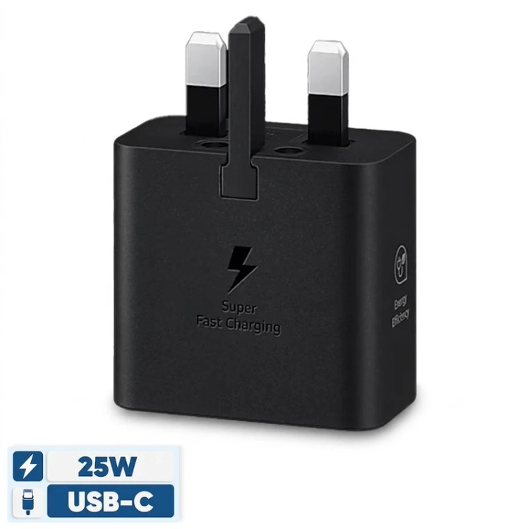 شارژر دیواری 25 وات سامسونگ مدل T2510، اتصال سه پین، درگاه خروجی USB-C، دارای قابلیت شارژ سریع، تکنولوژی شارژ PD 3