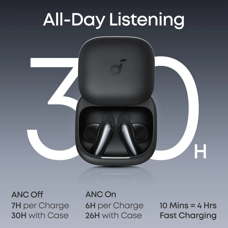 هدفون بلوتوثی توگوشی انکر مدل Soundcore Liberty Buds مجهز به Adaptive ANC 3.0، پشتیبانی از Hi-Res Audio و کدک LDAC، عمر باتری 7 ساعت و محفظه شارژ 30 ساعته، 4 میکروفون هوش مصنوعی، بلوتوث 6.1 و مقاومت در برابر رطوبت و عرق