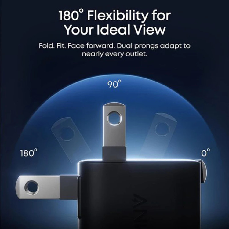 شارژر دیواری 45 وات انکر مدل A121D، اتصال دو پین اروپایی، درگاه خروجی USB-C، دارای قابلیت شارژ سریع و شارژ ایمن، تکنولوژی شارژ PD و PPS