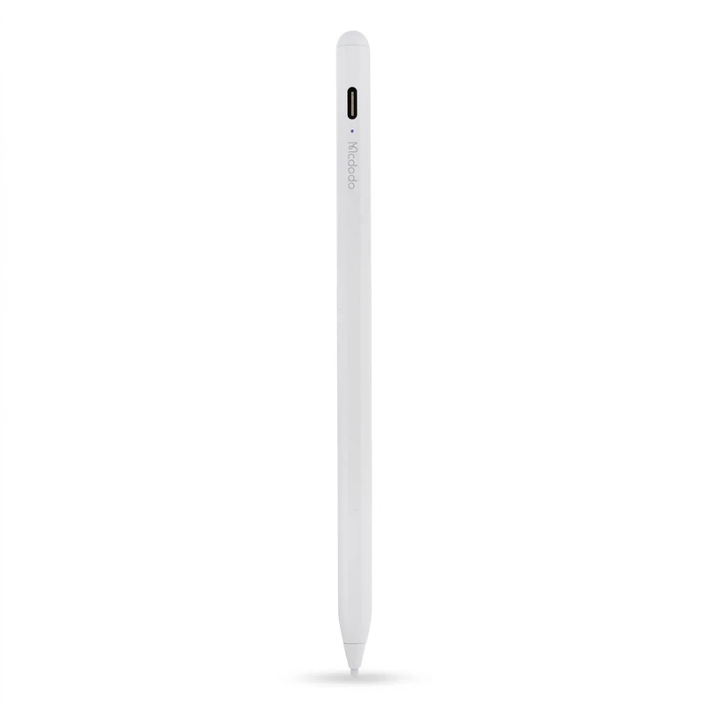 قلم لمسی مک دودو مدل PN-066 مناسب برای تبلتهای اپل مدل iPad 2018 و جدیدتر، گوشیهای iPhone و تبلتهای اندرویدی، دارای Palm Rejection، یک کلید عملکردی، باتری داخلی 130 میلیآمپر ساعتی و اتصال مغناطیسی