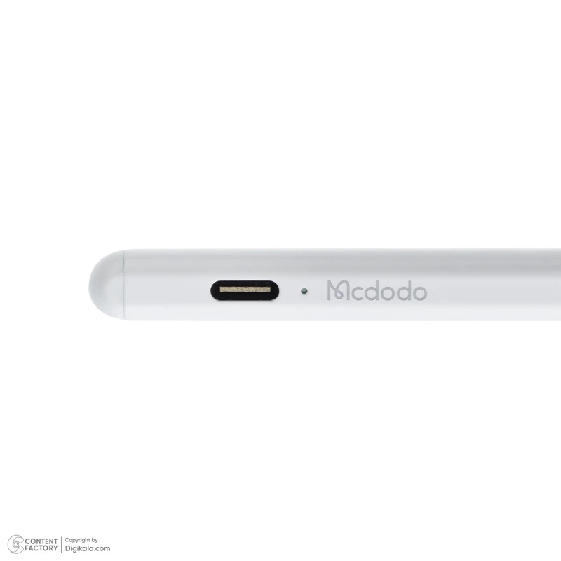 قلم لمسی مک دودو مدل PN-066 مناسب برای تبلتهای اپل مدل iPad 2018 و جدیدتر، گوشیهای iPhone و تبلتهای اندرویدی، دارای Palm Rejection، یک کلید عملکردی، باتری داخلی 130 میلیآمپر ساعتی و اتصال مغناطیسی